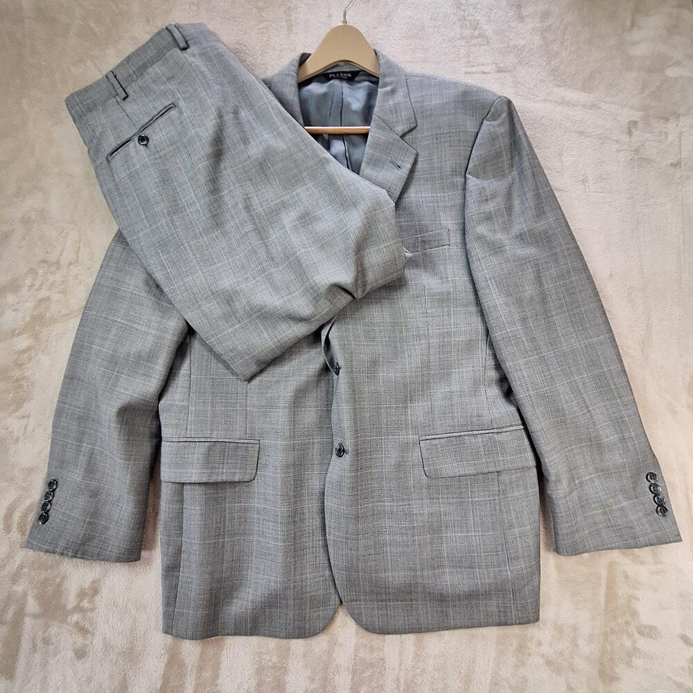 Jos A Bank Suit Mens 46 Regular Plaid Wool Blazer Pants Two Piece Single Vent